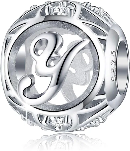 Miniatura 37 de FOREVER QUEEN - Dije con letra inicial de la A a la Z, para pulsera y collar, de plata de ley 925 con cuentas de circonita cúbica, joyería de regalo