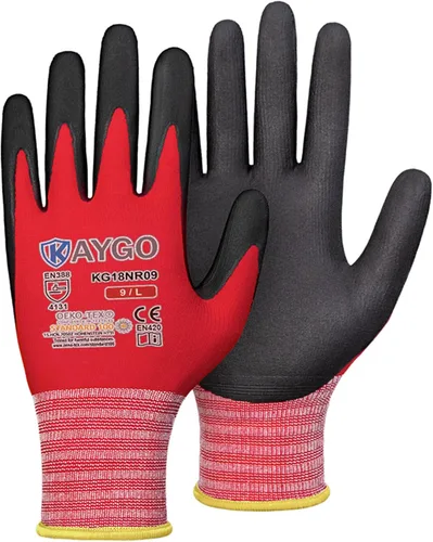 Miniatura 19 de KAYGO Guantes de Trabajo de Seguridad con Revestimiento de Nitrilo MicroFoam, 3 Pares KG18NB, Guante de Punto Sin Costuras de Nylon con Dedos Gris