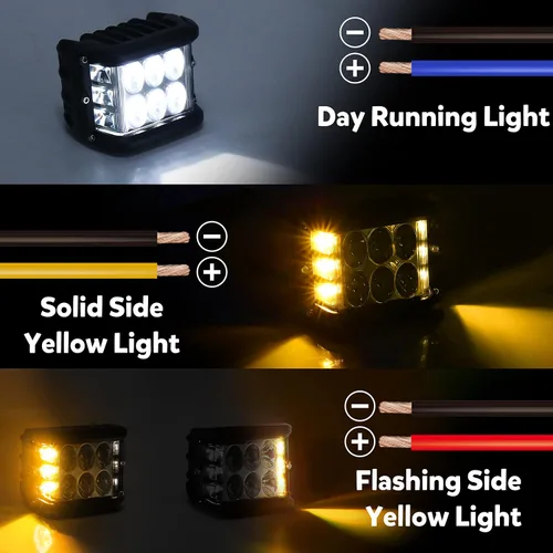 Miniatura 2 de Luces LED de cápsula de disparo lateral, luces de trabajo todoterreno de 4 pulgadas con DRL blanco y cubos LED de flash amarillo para camiones 4x4