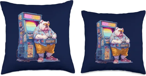 Miniatura 3 de Funny English Bulldog Gamer Dog 80s Retro Arcade Sunglasses Throw Pillow