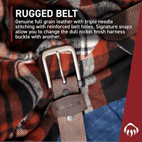 Miniatura 5 de Wolverine Men's Full Grain Leather Work Belt Workwear Heavy Duty Utility Rugged Durable Metal Buckle