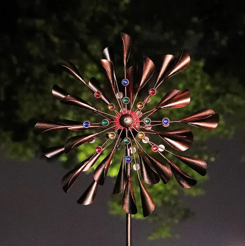 WSgift Girador de viento cinético de cobre grande de 79 pulgadas con iluminación LED estacional, bola de vidrio alimentada por energía solar, para