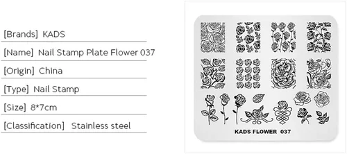 Miniatura 4 de KADS Plato de estampado de uñas Plantilla de flores Placas de diseño de imagen para decoración de uñas y arte de uñas DIY (FL037)