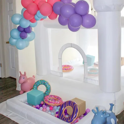 Miniatura 8 de iLink-outer Casa de rebote blanca para niños con soplador de bola deslizante Oxford White Castle 108 x 108 x 84 pulgadas, regalo de fiesta