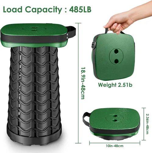 Miniatura 3 de aboutool Taburete plegable para campamento, taburete portátil plegable cuadrado con cojín de asiento elástico y bolsa de nailon ajustable, Verde