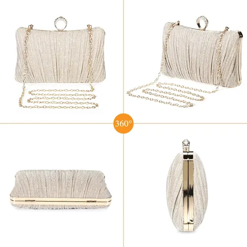 Miniatura 6 de UBORSE Elegante bolso de embrague plisado con purpurina para mujer, formal, para novia, boda, graduación, cóctel, fiesta, bolso