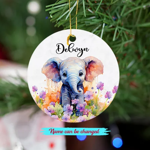 Miniatura 2 de Adorno de elefante de Navidad 2025, lindo adorno de elefante personalizado para árbol de Navidad, adornos de elefantes florales para bebés, regalos