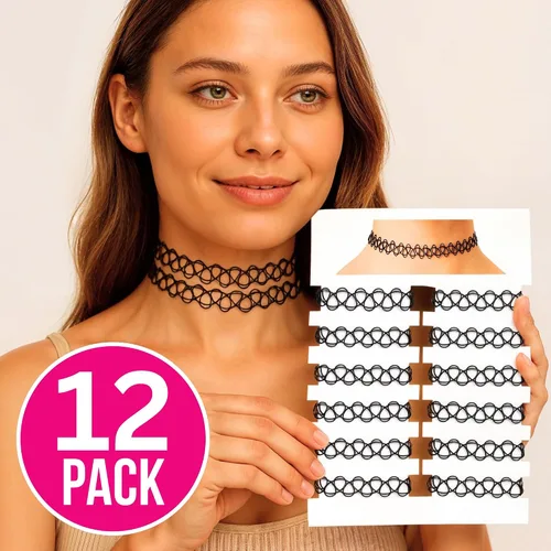 Miniatura 22 de BodyJ4You Juego de 12 gargantillas elásticas estilo tatuaje, accesorios y joyería de los años 90 y 2000, rosado, azul, verde, colorido, arcoíris