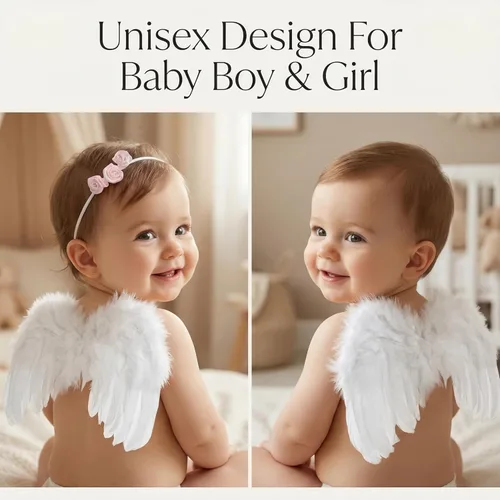 Miniatura 6 de AMOR PRESENT Alas de ángel para bebé, 5 piezas de ropa para sesión de fotos de recién nacido, alas de ángel blanco, conjunto de disfraz de Cupido