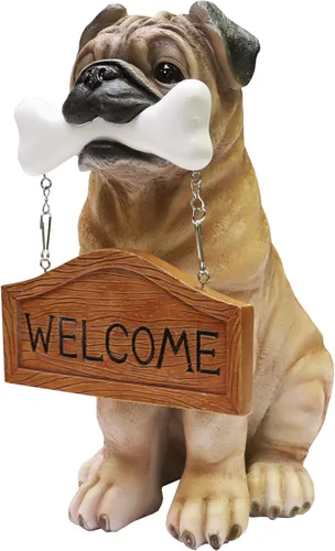 Miniatura 5 de Nature's Mark Estatua de cachorro de perro Cocker Spaniel con letrero de bienvenida reversible y letrero de marcha de resina, decoración de jardín