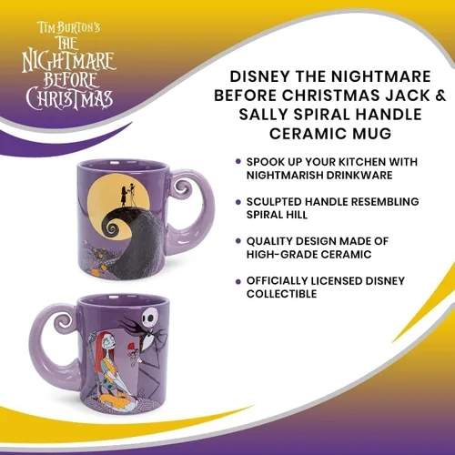 Miniatura 7 de Nightmare Before Christmas Disney The Jack & Sally - Taza de cerámica con mango en espiral, sin BPA, para bebidas, artículos esenciales