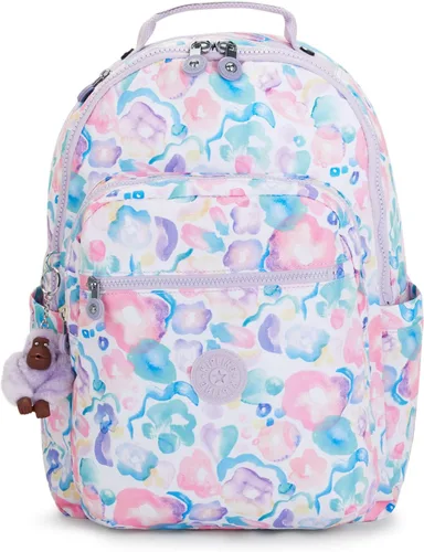 Kipling Seoul - Mochila grande metálica para portátil de 15 pulgadas, Agua (Aqua Flowers)