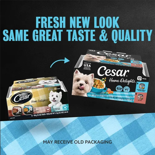 Miniatura 2 de Cesar Home Delights - Comida húmeda para perros adultos, pollo y verduras de cocción lenta en salsa y estofado de ternera, lote variado, comida