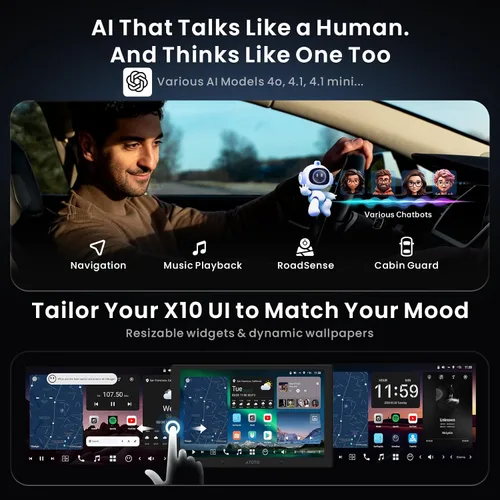 Miniatura 5 de ATOTOZONE Estéreo de coche QLED AI Android de 10 pulgadas, Radio Doble DIN 8G+128G, Carplay inalámbrico y Android Auto, 4G LTE, WiFi dual, audio