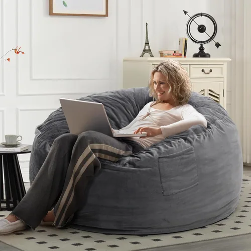 Miniatura 13 de Kromax Sillón Puf Grande de 3.5 Pies para Niños, Adolescentes, Adultos, Espuma Viscoelástica, Fácil de Limpiar, Funda de Ante Suave Lavable, Gris