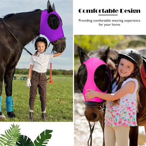 Miniatura 2 de Weewooday - 2 máscaras faciales de caballo con orejas, suaves y elásticas para moscas, cubierta de malla transpirable para los ojos, máscaras