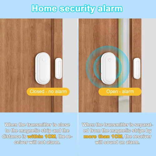 Miniatura 3 de SURFOU Timbre inalámbrico con sensor de puerta, alerta de apertura de puerta impermeable con rango de 1000 pies, 55 tonos de llamada, alarma de 110