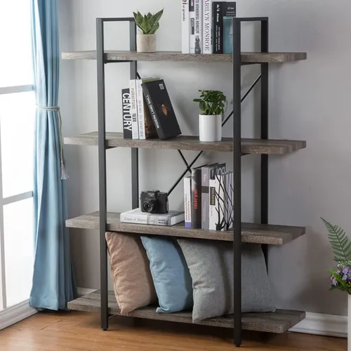 Miniatura 18 de HSH Estantería negra de 5 niveles de alto, estante de almacenamiento de madera y metal, estantería industrial moderna Etagere de 5 estantes, estante