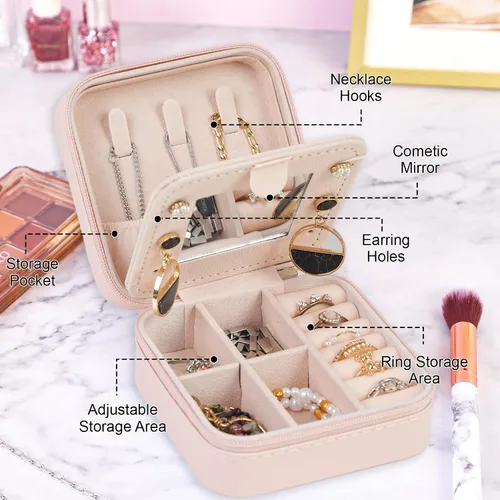 Miniatura 3 de FUNARTY Joyero de viaje con espejo para mujeres y niñas, estuche organizador de joyas, estuche organizador de cumpleaños, regalos de Navidad