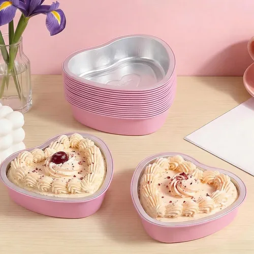Miniatura 6 de Juego de 15 moldes para pasteles en forma de corazón con tapas, mini recipientes desechables de papel de aluminio para cupcakes de 22.7 onzas