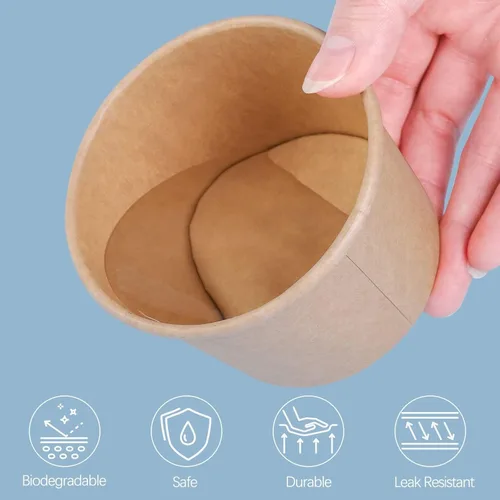 Miniatura 4 de Ruisita Paquete de 50 cuencos de papel con tapas y cucharas, recipientes de sopa de 8 onzas, vasos desechables para helado con tapas, tazas