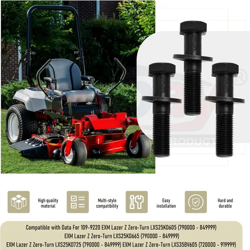 Miniatura 4 de Paquete de 3 pernos de repuesto 109-9220 3213-6 12633 de hoja compatibles con cortacésped Exmark Lazer Z AS CT XS de giro cero (1/2-20 x 2-1/4)
