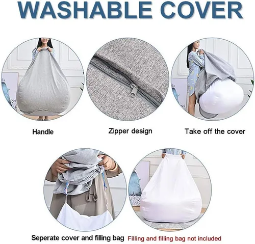 Miniatura 3 de Funda de sofá para silla tipo puf (sin relleno), tumbona perezosa, respaldo alto, bolsa de puf grande de almacenamiento para adultos y niños, sin