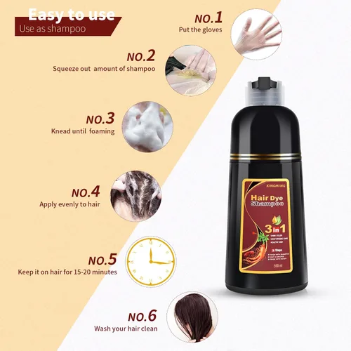 Miniatura 5 de KINGMING Champú de color instantáneo a base de hierbas marrón oscuro para cobertura de cabello gris para mujeres y hombres - 3 en 1 Champu Con Tinte