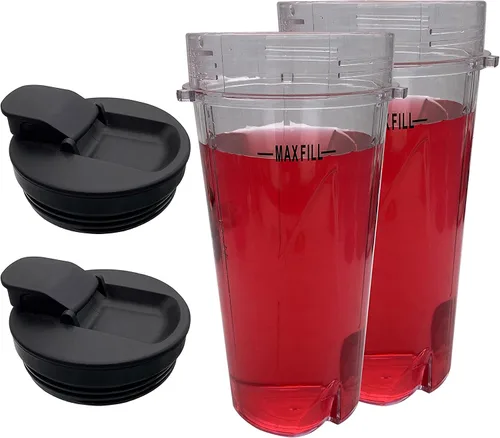Vaso de repuesto de 16 onzas con 3 pestañas y tapa de boquilla compatible con NINJA BL100 30/BL102 30/BL101 30 y Ninja Kitchen System Pulse Blender