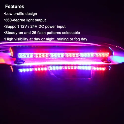 Miniatura 3 de WOWTOU Barra de luz estroboscópica de emergencia roja y azul con 56 luces LED intermitentes para vehículos de policía, luces magnéticas fuertes