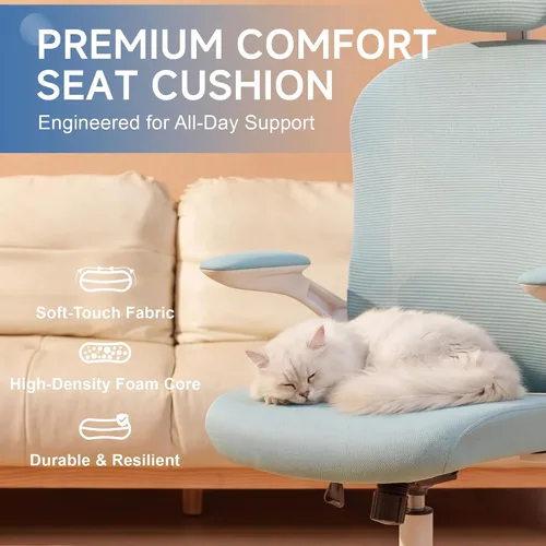 Miniatura 7 de Silla de oficina ergonómica con soporte lumbar ajustable y reposacabezas, silla de escritorio de malla con respaldo alto para oficina en casa