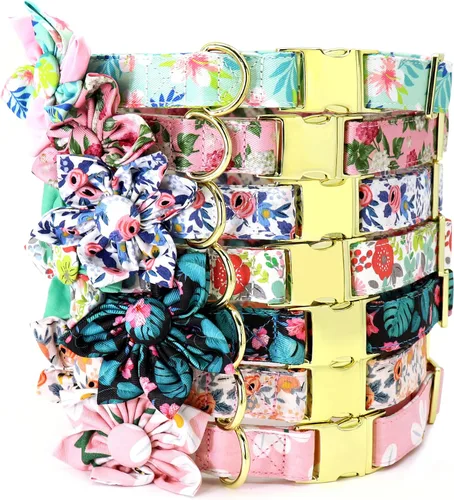 Miniatura 5 de Beirui Collares de perro lindos para niñas con patrones florales vibrantes, collar de perro femenino con flor para caminar, collar ajustable rosa