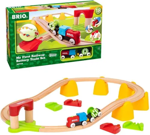 BRIO World 33710 - Mi primer tren de batería ferroviario | Juego de 25 piezas de tren de madera para niños pequeños | Incluye accesorios y pistas de