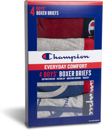 Miniatura 5 de Champion Ropa interior para niños, calzoncillos tipo bóxer elásticos de algodón, absorben la humedad, paquete de 4 surtidos
