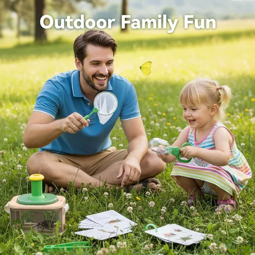 Miniatura 3 de Atrapa insectos de madera para niños, lupa giratoria de 360°, kit de explorador de insectos, con hábitat de insectos, red de mariposa, pinzas