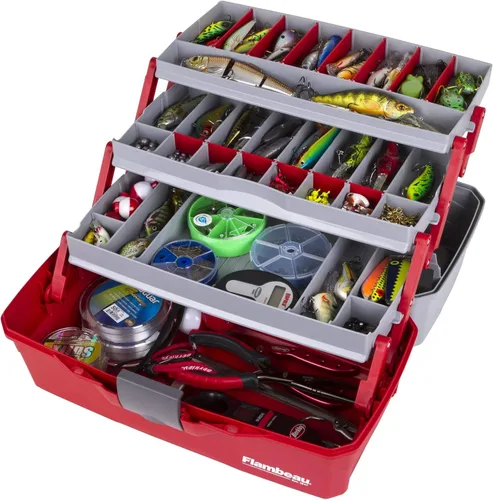 Miniatura 5 de Flambeau Outdoors 6383TB - Caja de aparejos de 3 bandejas, organizador clásico de almacenamiento de señuelos de pesca, caja de aparejos portátil