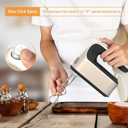 Miniatura 5 de Yomelo Batidora de mano digital de 9 velocidades, potente motor de CC de 400 W, batidora de mano eléctrica de mano con estuche de almacenamiento a