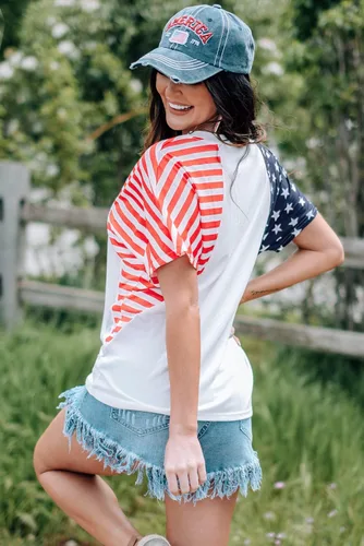 Miniatura 4 de Camisas patrióticas para mujer, camiseta con la bandera estadounidense, Faith Family Freedom Graphic Tee USA Star Stripes Tops