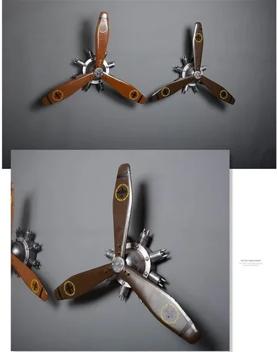 Miniatura 7 de KTV - Decoración de pared de hélice de avión, estilo industrial retro, hélice mecánica montada en la pared, escultura de pared de hierro forjado 3D