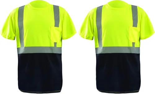Miniatura 30 de OccuNomix LUX-SSETP2B-YS Camiseta clásica estándar de manga corta con textura ojo de pájaro absorbente con bolsillo, clase 2, 100% poliéster ANSI