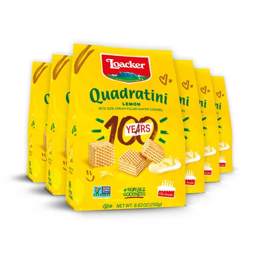 Miniatura 38 de Loacker Quadratini - Paquete grande de galletas de oblea variadas con sabor a frutas - Mezcla de limón, vainilla y yogur de frambuesa - Galletas
