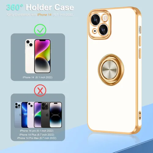Miniatura 6 de Fingic Funda para iPhone 14 (no compatible con iPhone 14 Pro/14 Plus/14 Pro Max)[con soporte de anillo giratorio de 360°]