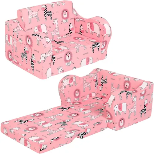 MOMCAYWEX Sofá para niños, sofá de espuma abatible 2 en 1, silla plegable suave para jugar, color rosa