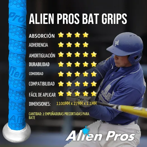 Miniatura 5 de ALIEN PROS - Cinta de agarre para bate de béisbol (2 agarres/4 agarres), 1.1 mm, precortada y sensación Pro – Reemplazo para agarre de bate
