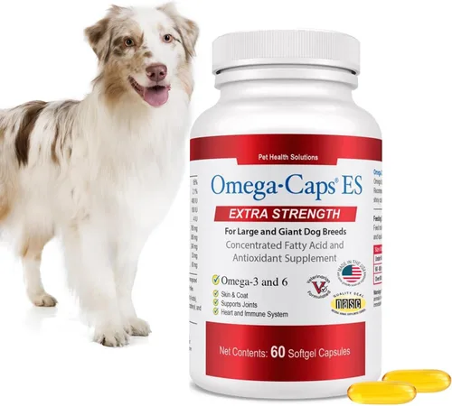 Omega Caps ES Extra Strength para perros grandes y gigantes Omega-3 y Omega-6 Suplemento antioxidante de ácidos grasos formulado por veterinarios