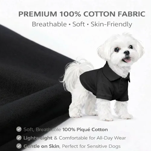 lovelonglong Polo básico para perro, de algodón de primera calidad, para perros grandes, medianos y pequeños, con cuello de dos botones, color Negro