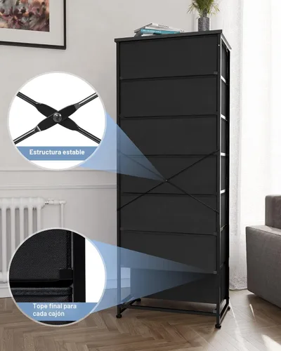 Miniatura 5 de Crestlive Products Cajonera alta, torre de almacenamiento de 7 cajones de tela, cómodas - Unidad organizadora vertical para dormitorio, pasillo