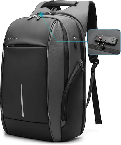 Miniatura 8 de Mochila de viaje BANGE, mochila antirrobo para laptop, compatible con portátiles de 15.6 pulgadas, Negro, Mediana, Computadora portátil
