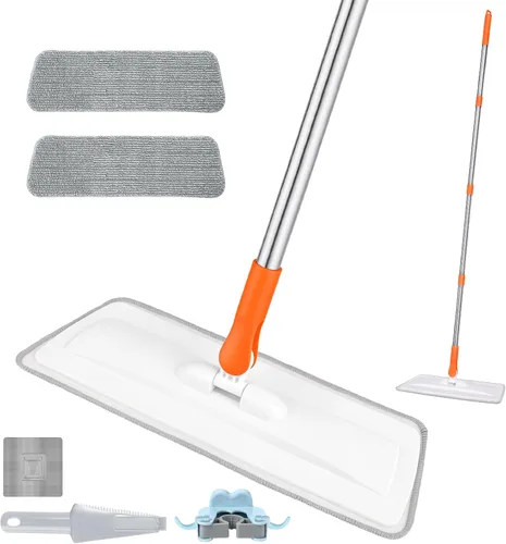 wlich Microfiber Mop for Cleaning Floors,55 Inch Extendable Flat Mop with 2 Reusable Washable Pads, Wet Dry and Dust Mops for Bathroom Kitchen,