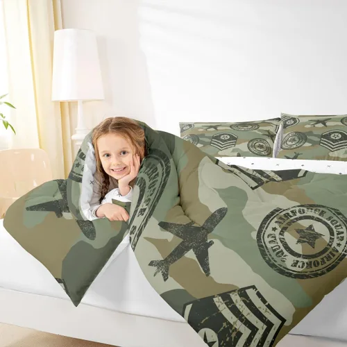 Miniatura 7 de Feelyou Juego de edredón de camuflaje de avión para niños, juego de ropa de cama con decoración de avión de camuflaje para adolescentes y niños